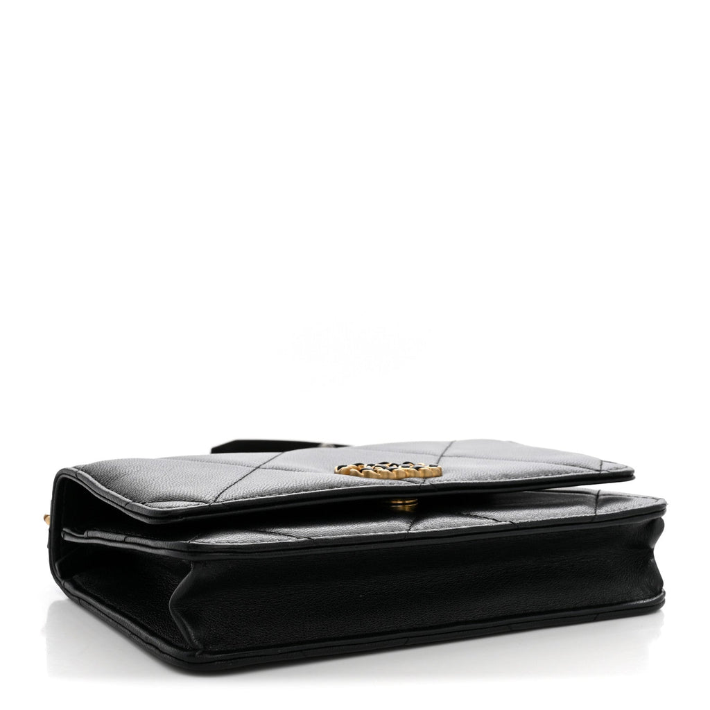 Lambskin Quilted Chanel 19 Wallet On Chain WOC Black