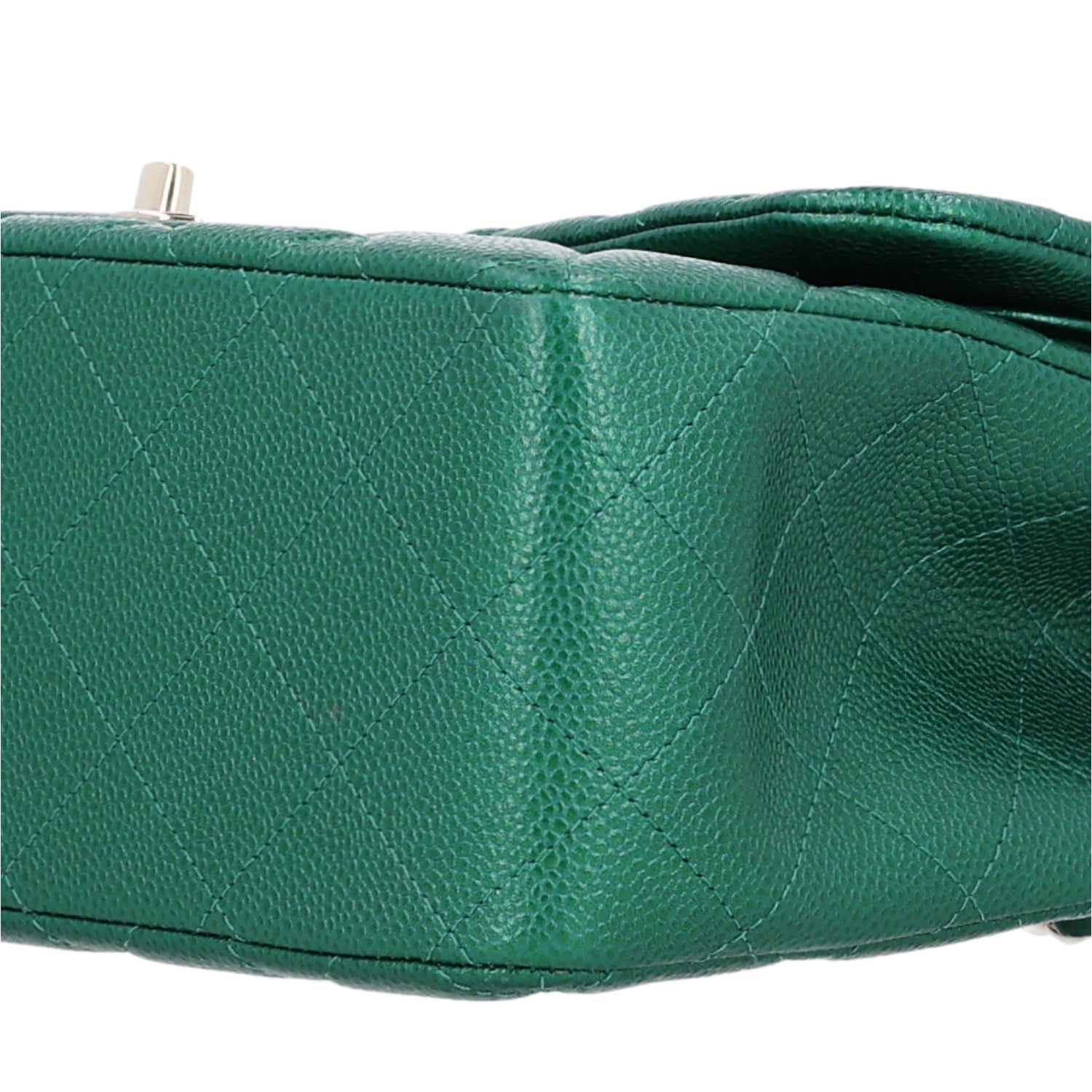 Metallic Caviar Quilted Jumbo Double Flap Green