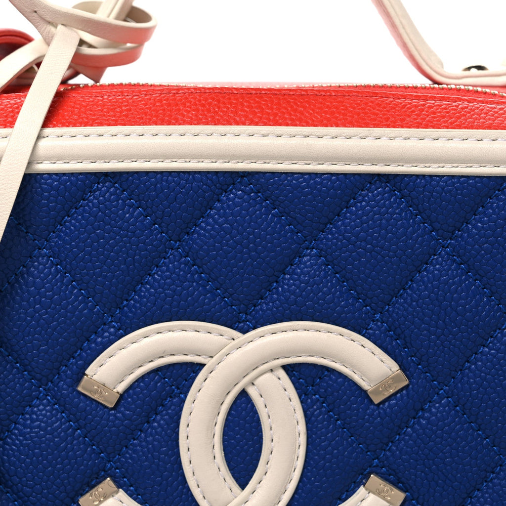Caviar Quilted Medium CC Filigree Vanity Case Blue White Red