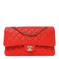 Caviar Quilted Medium Double Flap Red