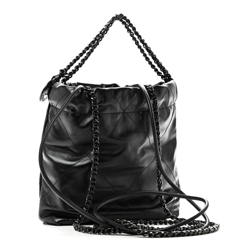 Shiny Calfskin Quilted Mini Chanel 22 So Black