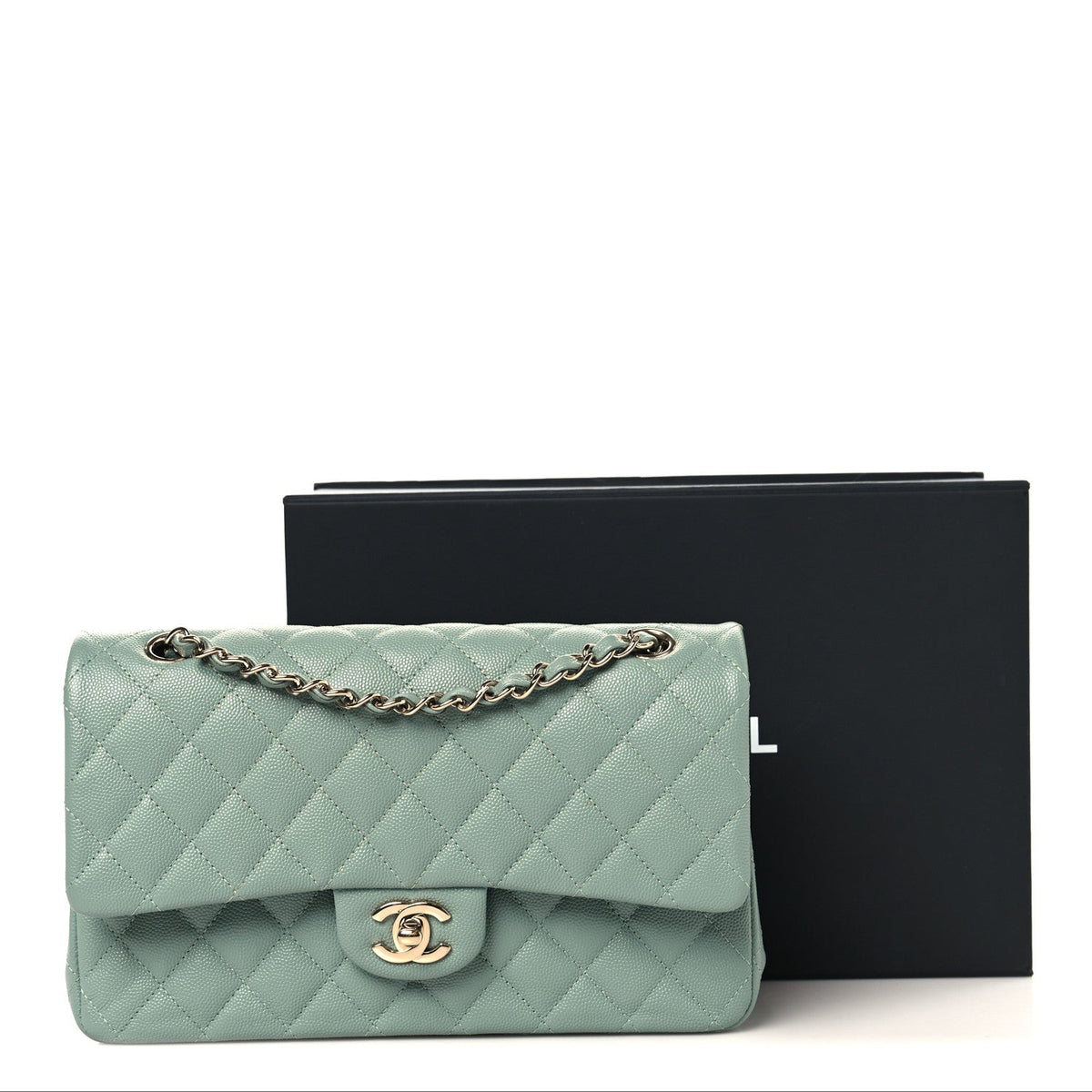 Caviar Quilted Medium Double Flap Dark Green
